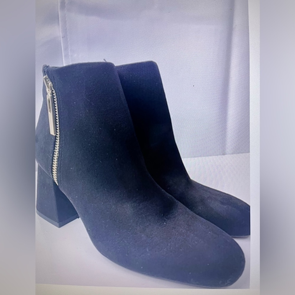 Stradivarius Womens Suede Black Ankle Boots Chunky  Heel Side Zip Sz 37